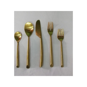 Juego de Cubiertos de Latón Macizo con Diseño de Mango Redondo, Juego de 5 Piezas con Acabado Mate a Precio Económico, Juego de Vajilla Plateada de Alta Calidad - Product Image 1