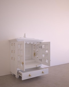 Carved Wooden Temple Handmade Hindu <b>Mandir</b> Solid Wood Prayer Altar Elegant Home Decor White Polish Living Room KA1015 - Product Image 5