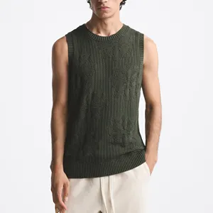 LeBo OEM&ODM custom men summer thin floral print jacquard tank top knit sweater pointelle crochet knit vest