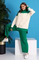 Conjunto de Dos Piezas de Punto con Cuello Alto y Bloques de Color para Mujer, Venta al por Mayor del Fabricante: Suéter de Manga Larga de Corte Holgado y Pantalones de Pierna Ancha