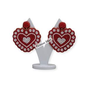 ต่างหูรูปหัวใจวาเลนไทน์ประดับลูกปัดสีแดงและสีขาว ต่างหูประดับลูกปัดเม็ดเล็ก - Product Image 4
