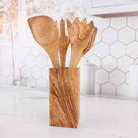 ArtisRaw Ensemble d'ustensiles de cuisine en bois d'olivier écologique Louche durable Planche à découper Cire d'abeille Vernis Silicone Boxed Home Kitchen