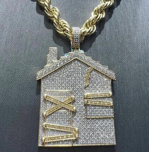 Pendentif de maison personnalisé en argent sterling bicolore certifié Moissanite pendentif hip hop en forme de maison personnalisé bijoux fins - Product Image 1