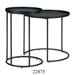 Jeu de 2 plateaux gigognes industriels en métal revêtus de poudre noire pour les décorations de salon et de bureau - Product Image 1