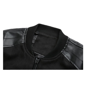 Veste de baseball en cuir pour homme, à manches longues, avec bordure en tricot côtelé, personnalisée - Product Image 3