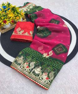 DERNIÈRE GEORGETTE ZARI BRODERIE TRAVAIL SAREE AVEC CHEMISIER NON COUDU FESTIVAL WEAR PRIX DE GROS VÊTEMENT ETHNIQUE - Product Image 3