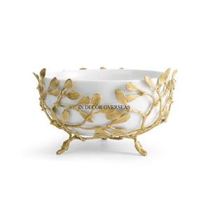 Base unique de concepteur de feuilles d'art créatif moderne pour l'extérieur plaqué or et le bol de service et de décoration d'intérieur poli brillant argenté - Product Image 5