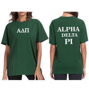 Nuevo estilo Premium Oversized Alpha Delta Mujer Manga corta Plaid Letter Print Loose Private Label Camiseta con letras griegas - Product Image 1