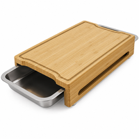 Planche à découper multifonction en bambou avec 2 plateaux coulissants en acier inoxydable pour la préparation des aliments et le service en cuisine
