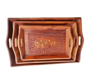 AK Brass Large Size <b>Wooden</b> Serving <b>Tray</b> with Metal Handle in Multi Color Attractive Design <b>Tray</b> For Hotel & Restaurant Decor - Product Image 5