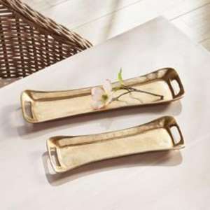 Bandeja de servicio de latón rectangular elegante y elegante con asas elevadas para servir aperitivos, bebidas y aperitivos con gracia - Product Image 2