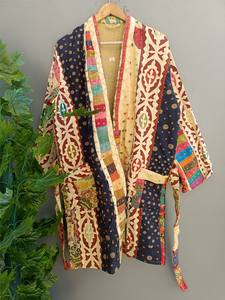 Chaquetas Kantha de algodón de retazos hechas a mano para mujer, abrigo de invierno acolchado Vintage largo, cierre de cinturón, tamaño libre, nuevo diseño de tendencia - Product Image 5