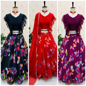 Designer indien Georgette Lehenga avec Dupatta impression numérique travail fête porter tenue Bollywood pour les femmes - Product Image 2