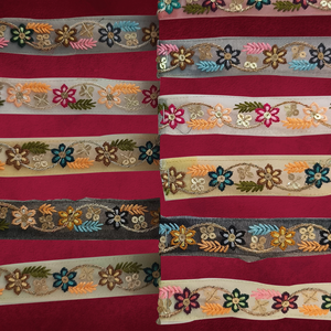 Tissu en dentelle brodée florale à motif complexe dans une garniture en tulle coloré pour une mode haut de gamme - Product Image 6