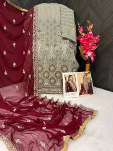 Trajes de Georgette de estilo indio y pakistaní para mujer con bordado pesado trabajo Santoon Nazneen Dupatta precio bajo - Product Image 6