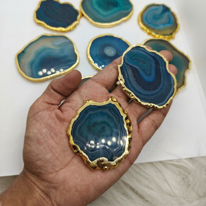 Natural Green Agate <b>Coaster</b> <b>Gold</b> Plated Polished Gemstone Drink <b>Coaster</b> Luxury Home Decor Wedding Gift Wholesale Supplier - Product Image 1