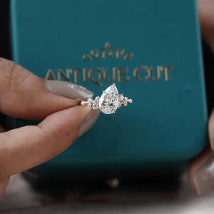 IGI Certified Rose Gold Engagement <b>Ring</b> with Pear Cluster Side Stones <b>Diamond</b> <b>Rings</b> Collection - Product Image 6