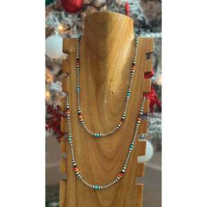 Collier de perles graduées style Navajo, multi-rangs avec argent sterling, design unique multi-pierres - Product Image 2