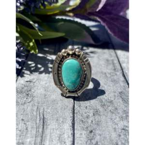 Emerald Cut <b>Turquoise</b> & Sterling Silver Handmade <b>Ring</b> Size 6.25 by Sheila Becenti Royston - Product Image 1