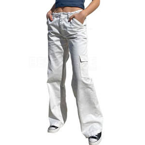 Pantalones cargo de pierna ancha holgados de cintura media de estilo informal transpirable para mujer, pantalones delanteros planos de cintura alta para primavera - Product Image 3