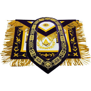 Masonic Regalia PAST MASTER Delantal Mano Lingotes BORDADO Con Collar cadena Blanco, Azul, lingotes - Product Image 5