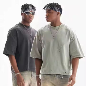 Venta al por mayor de camisetas recortadas en caja, camisetas en blanco de alta calidad con cuello simulado y ajuste cuadrado, camisetas de gran tamaño con hombros caídos para hombre - Product Image 2