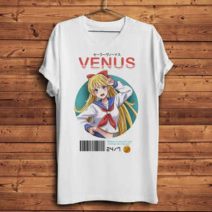 เสื้อยืดอนิเมะ <span class=keywords><strong>Sailor</strong></span> <span class=keywords><strong>Venus</strong></span> สำหรับผู้หญิง ผ้าเจอร์ซีย์คอตตอน 100% ระบายอากาศได้ดี พิมพ์ลายดิจิทัล โลโก้ ทรงหลวม มีไซส์ XS สำหรับสุภาพสตรี - Product Image 2