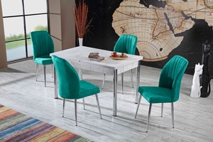 Ensemble de table à manger 6 chaises extensibles Pieds en métal Design moderne FEY FURNITURE Plateau en aggloméré Plateau de table en bois Haute qualité Salle à manger - Product Image 5