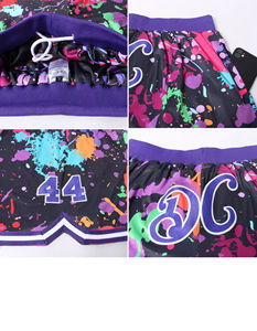 Authentique short de basket-ball personnalisé blanc-royal 3D motif graffiti fermeture à la taille élastique taille moyenne décontracté tricoté respirant - Product Image 4
