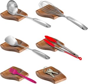 Repose-cuillère en bois pour comptoir de cuisine-porte-cuillère de cuisson pour dessus de cuisinière repose-cuillère à café moderne, 2 pièces porte-spatule - Product Image 5