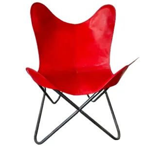 复古皮革客厅红色蝴蝶椅套，带粉末涂层黑色折叠框架100% 优质