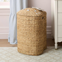 Adorable panier pour chat en jacinthe d'eau avec couvercle, fait à la main, écologique, panier pour animaux pour jouets, linge et couvertures, OEM ODM