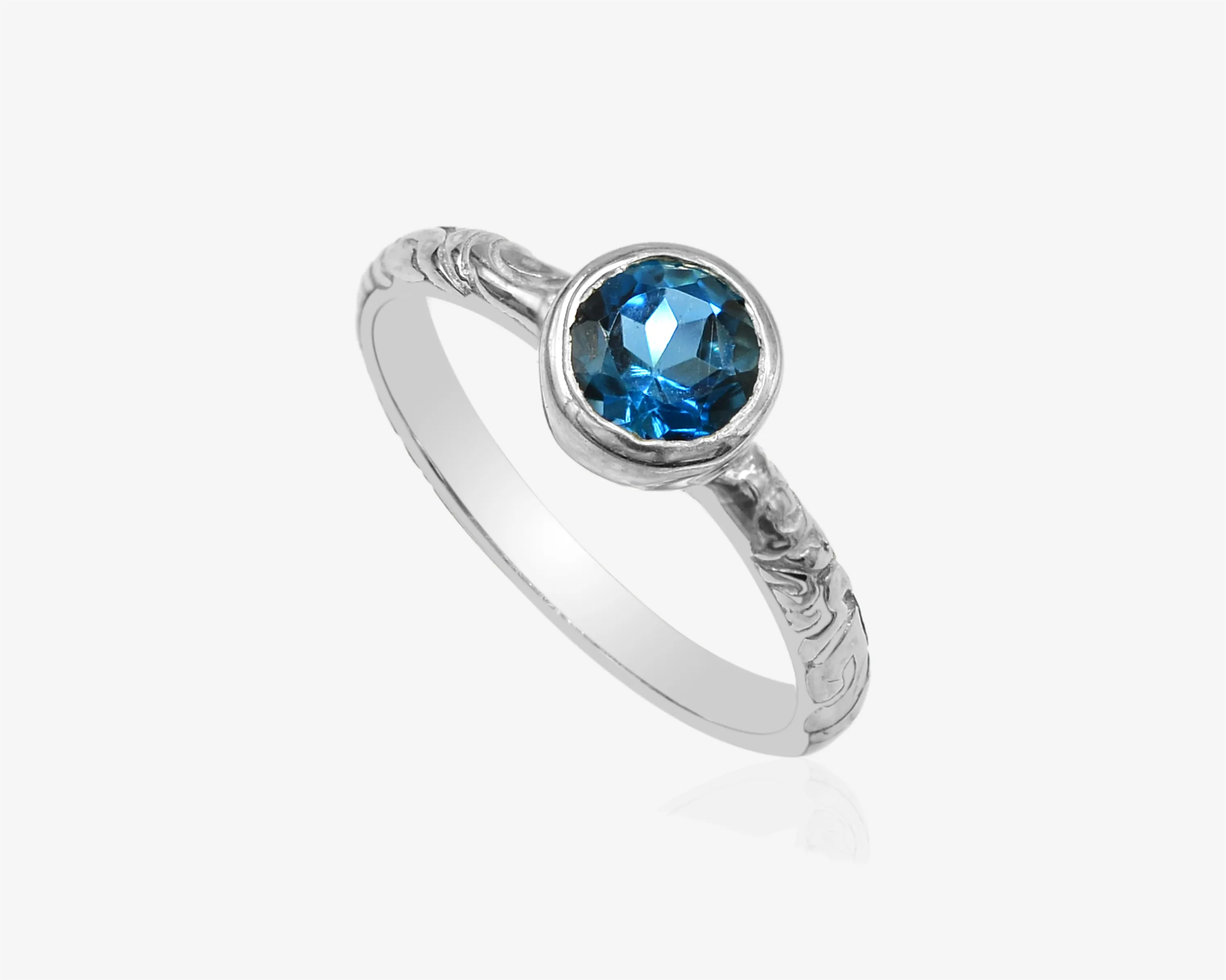 6 MM Natural Londres Topázio Azul Anel De Casamento De Prata 925 Sterling Silver Cluster Anel Atacado Gemstone Ring Fornecedor De Jaipur