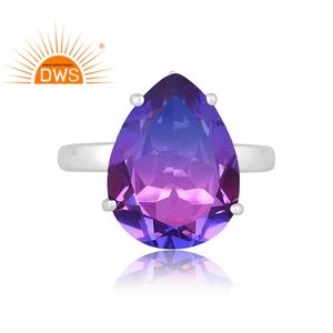 Anillo apilable de plata de ley fina, hecho a mano, con gemas de cuarzo doblet de amatista bio, a la moda, para mujer, regalo para ella. - Product Image 3