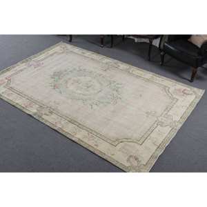 Alfombra Clásica Beige Verde de 6.4 x 9.6 pies, Ecológica, Tradicional, de Lana, Diseño Turco Aubusson, Patchwork, Látex, para Comedor - Product Image 2