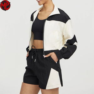 Vente en gros Ensemble coupe-vent et survêtement court zippé en nylon unisexe avec logo personnalisé respirant pour la saison d'automne pour femmes et hommes - Product Image 2