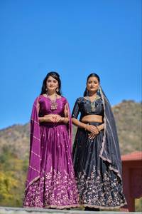 Recién lanzado púrpura pesado Chinon tela Lehenga Choli Leheriya bordado étnico para trabajo tradicional fiesta boda Festival - Product Image 5