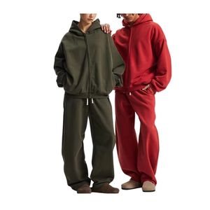 ชุดวิ่งลำลองฤดูหนาวแบบยูนิเซ็กซ์ สีตามสั่ง ผ้าฝ้ายฟลีซ 100% เสื้อฮู้ด กางเกงจ็อกเกอร์ ระบายอากาศได้ดี - Product Image 4