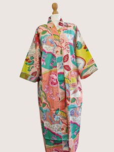 Bata Larga Estampada Floral para Mujer, Manga Larga, Cuello en V, 100% Poliéster, Suave, Informal, para Primavera, con Cierre de Cordón - Product Image 3
