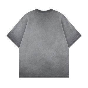 Custom <b>Silk</b> <b>Screen</b> Printed 100% Cotton V-neck Oversized T-Shirt Light Wash Drop Shoulder Custom Logo Distressed Thick Collar - Product Image 2