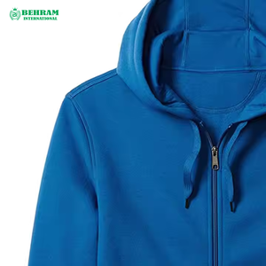 Sweat à capuche unisexe personnalisé OEM bleu avec fermeture éclair, en coton molletonné épais, séchage rapide, respirant, pour l'hiver, streetwear, avec logo - Product Image 3