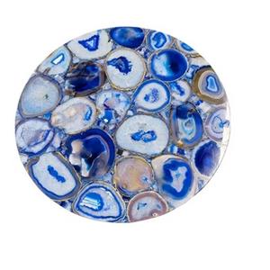 Plateau de table basse en agate bleue de luxe, poli, rond, en pierre précieuse, taille personnalisée, table console, table en pierre moderne artisanale, décoration - Product Image 3