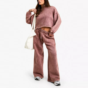 Sudadera con capucha y pantalones con cremallera completa de lana para mujer con logotipo personalizado, conjunto de 2 piezas, sudadera para correr de gran tamaño, chándal para mujer - Product Image 5