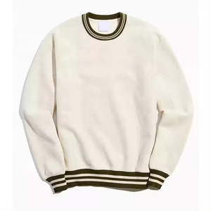 2025 puño acanalado a rayas y dobladillo cuello redondo moda bordado Logo diseño hombre sudadera básica mezcla de algodón - Product Image 6
