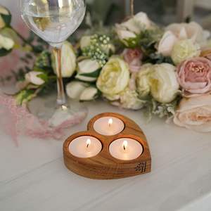 Bougeoir chauffe-plat en bois avec-Chêne en bois massif-Bougeoirs votifs-Forme de coeur rustique - Product Image 5