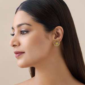 Floral <b>Stud</b> <b>Earrings</b> for Wedding Party Religious Occasions-Brass & Zinc Alloy with Zircon Pearl or Turquoise Stones - Product Image 3