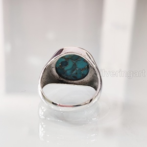 Vente en gros de bague pour homme en cuivre bleu naturel turquoise pierre précieuse décembre bague de naissance gitane bijoux de fête bague en argent sterling 925 - Product Image 6
