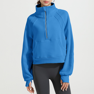 Sweat à capuche pour femme à demi-zip, col rond, polaire chaud, pull isolé, coupe automne, trou pour le pouce, manches tombantes, imprimé, délavage acide - Product Image 3