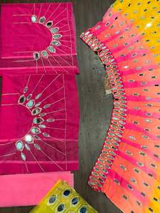 Elegante pesado espejo Real bordado trabajo indio paquistaní ropa Lehenga Choli para mujeres Cancan lona Patta tela de encaje - Product Image 5