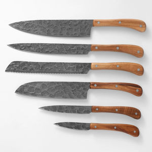 Couteau de chef professionnel martelé et forgé, ensemble de 6 couteaux de cuisine en acier inoxydable avec manche en bois, style japonais - Product Image 3